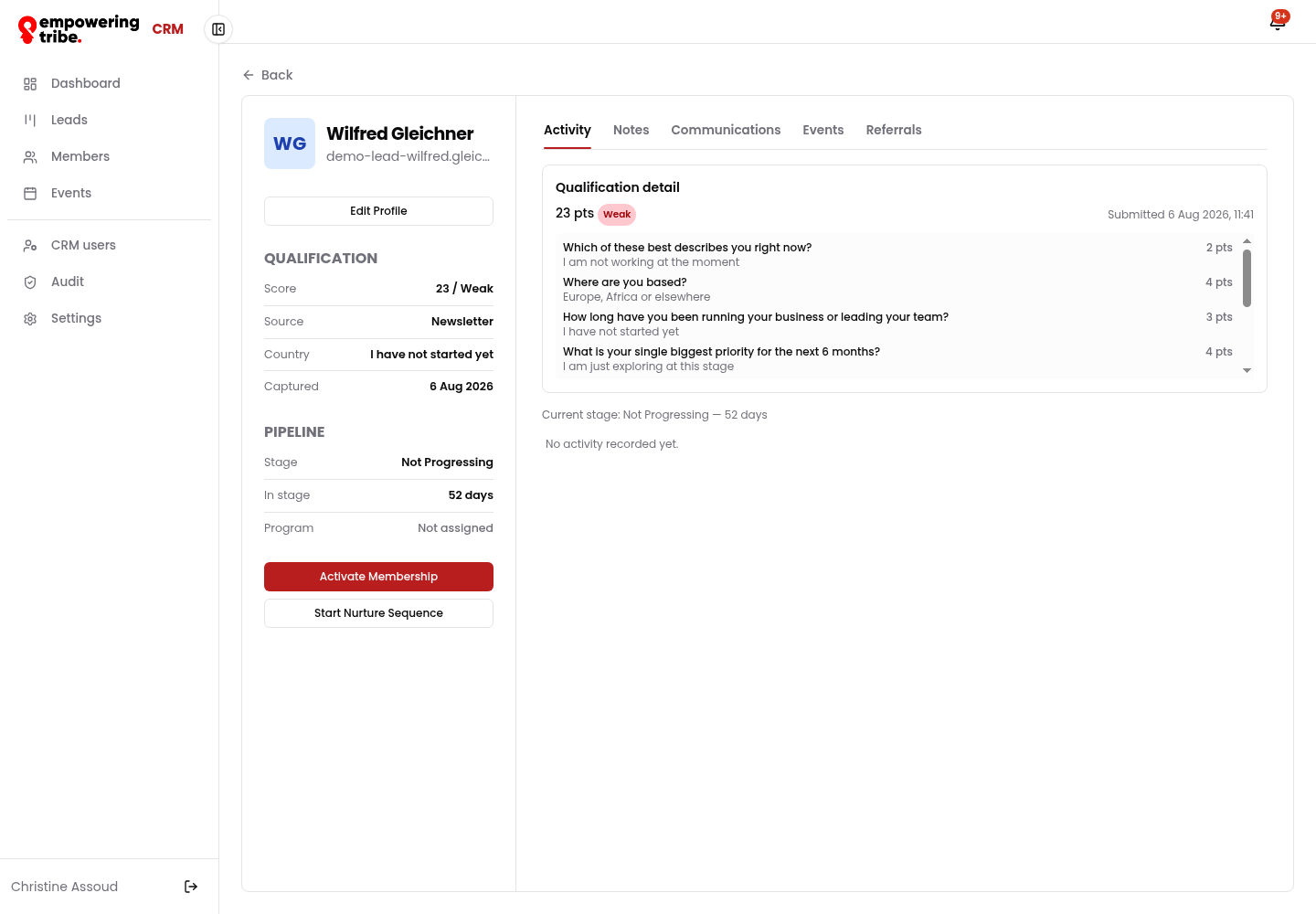 Lead detail page