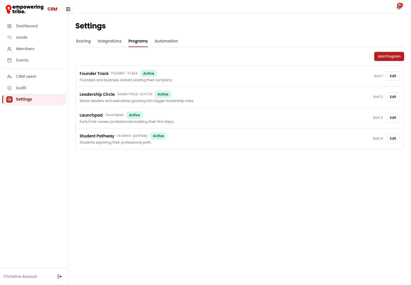 Settings programs