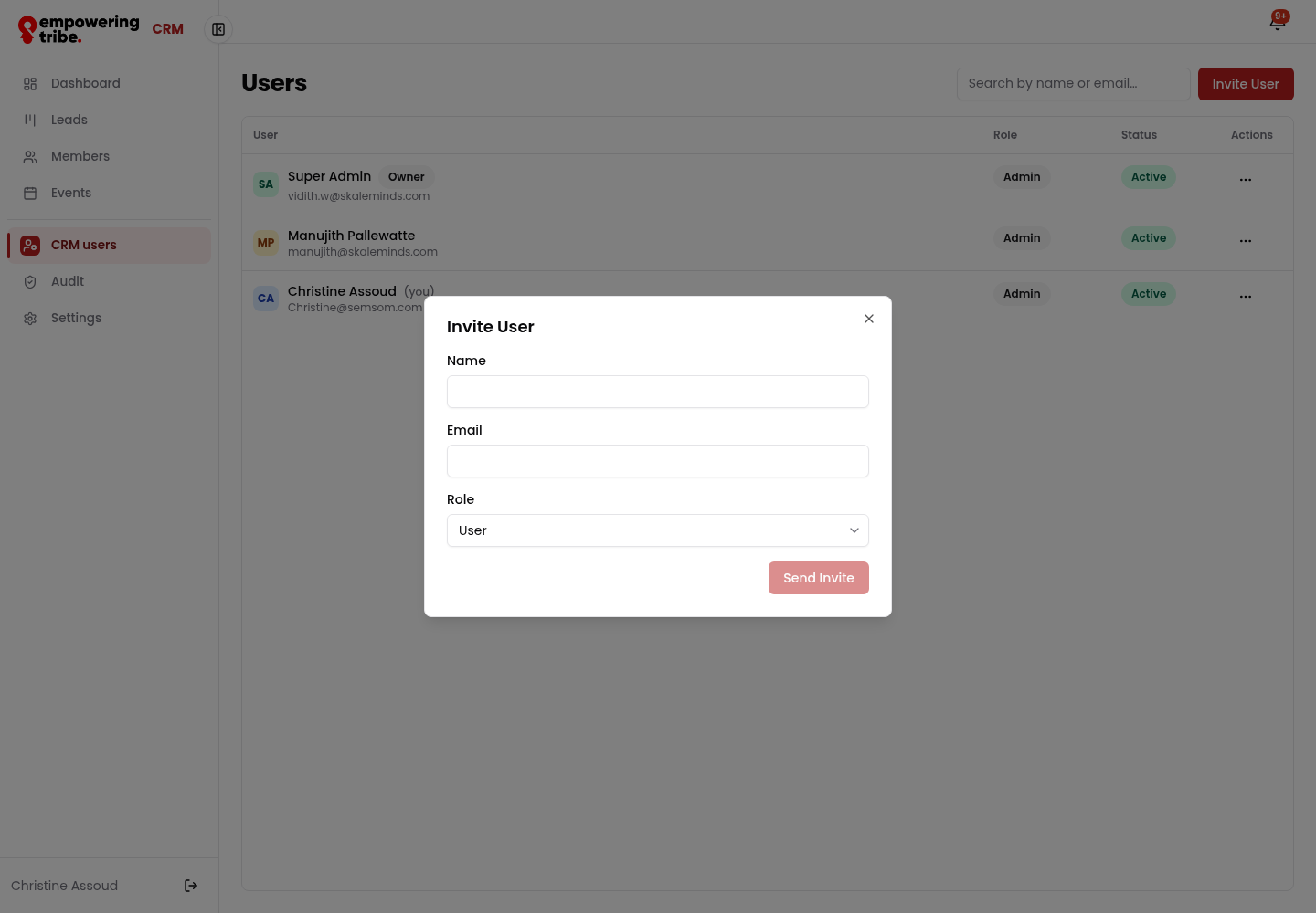 Invite user dialog